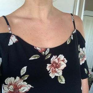 Black Floral Cold Shoulder Top